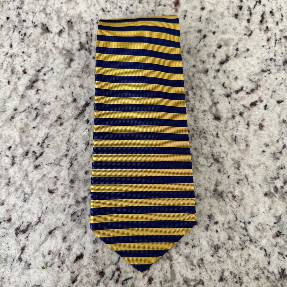 Brooks Brothers Blue And Gold Stripe 100% Silk Necktie 3.5" x 58" Made In USA